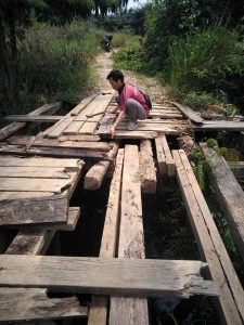 Kondisi Jembatan kayu antara Dusun sinar galih kecamatan seluas- Dusun senaning, Kecamatan Jagoi babang kabupaten bengkayang 